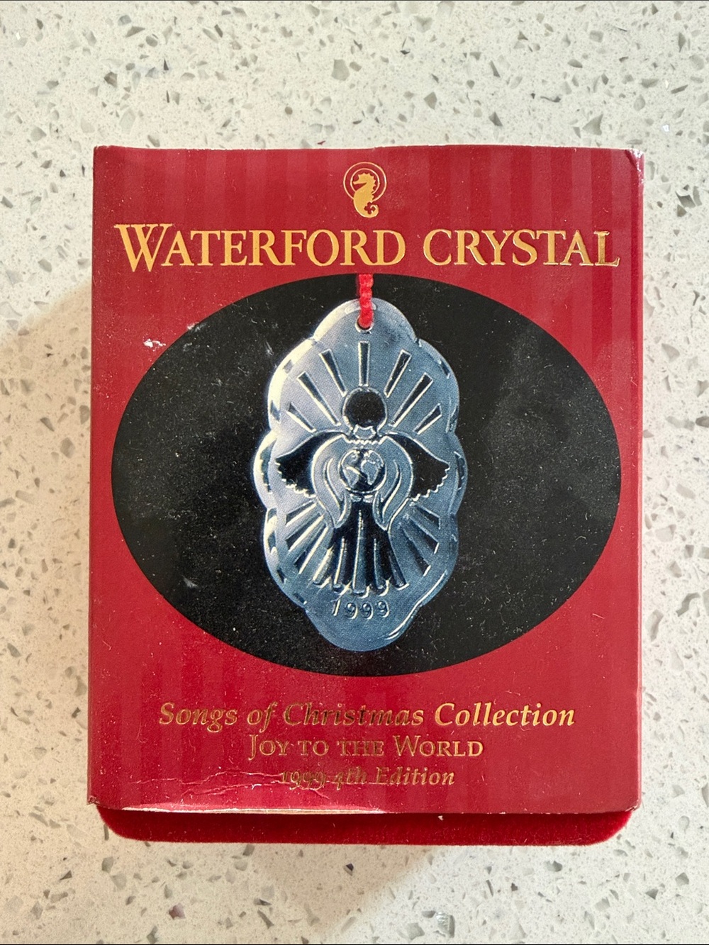 Waterford Crystal Silver Angel Ornament with Red Ribbon